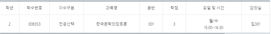 강의시간표 예시 이미지로, 요일 및 시간 항목에 월/수 15:00~16:30라고 표시되어있습니다